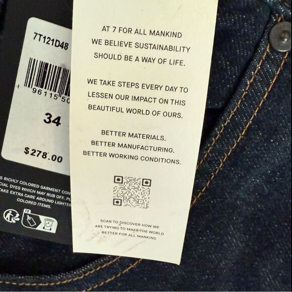 7 For All Mankind The Straight Classic Dark Blue Jeans Los Angeles Men’s Size 34 - Picture 8 of 12